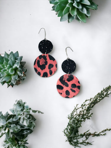 Leopard Faux Leather and Chunky Glitter Earrings - E19-2989