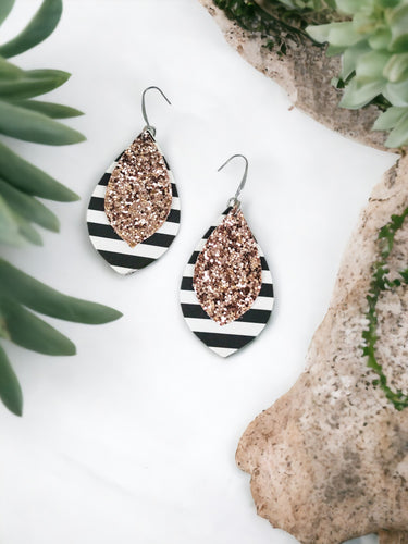 Striped Faux Leather and Chunky Glitter Earrings - E19-2991