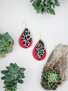 Coral and Cheetah Leather Earrings - E19-3041