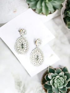 White Bohemian Beaded Teardrop Earrings - E19-3071