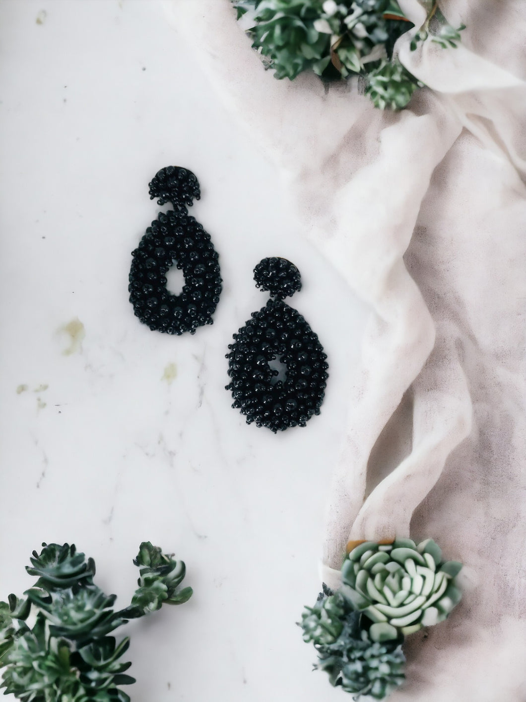 Black Bohemian Beaded Teardrop Earrings - E19-3072