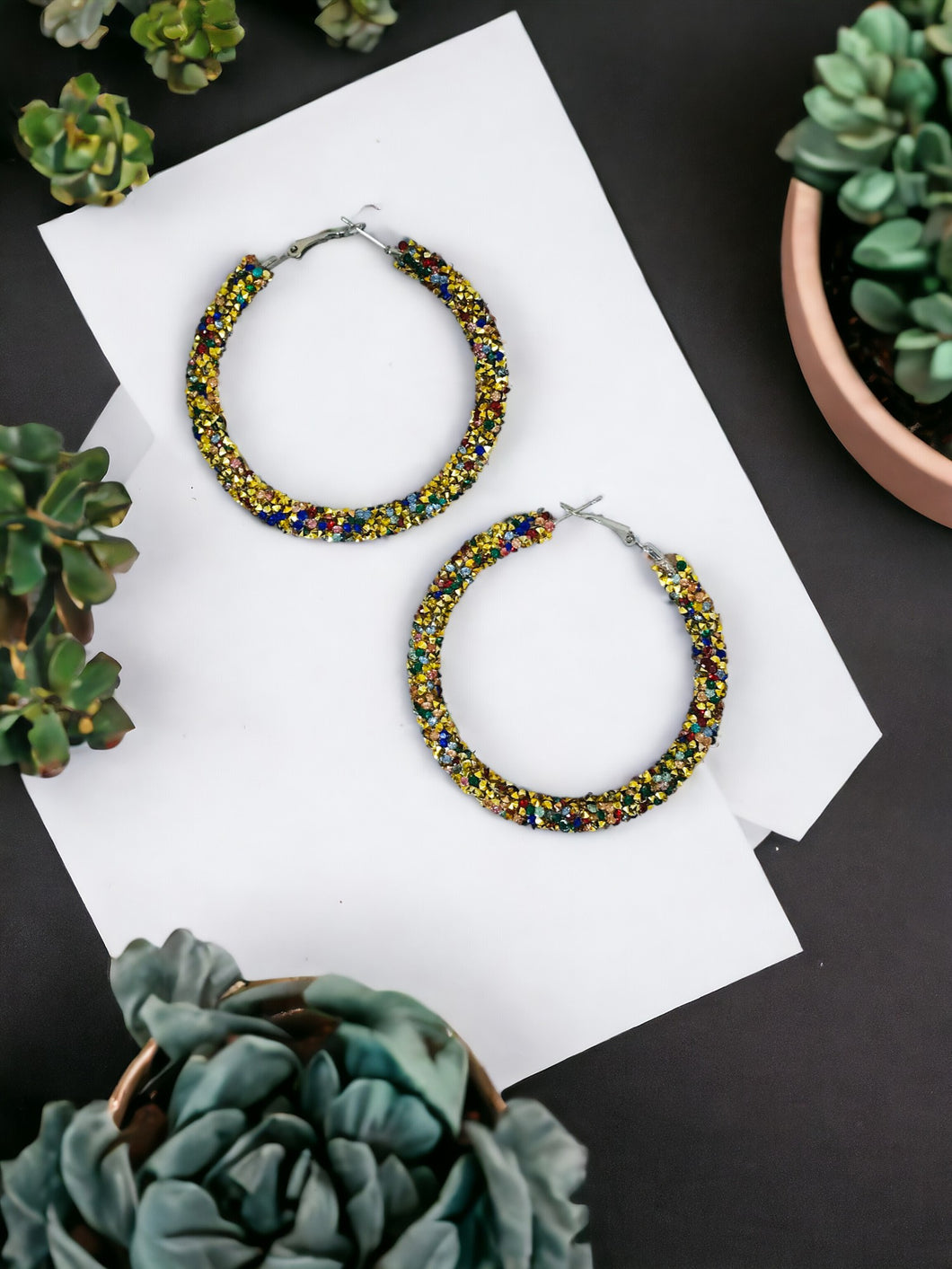 Multi-Color Glitter Hoop Earrings - E19-3079