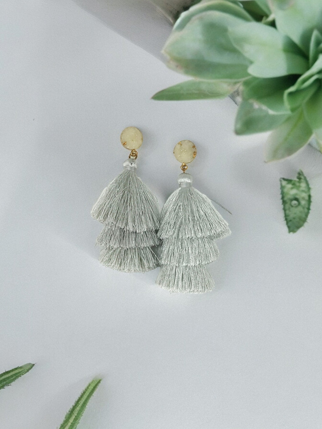 Druzy and Tassel Pendant Stud Earrings - E19-3141