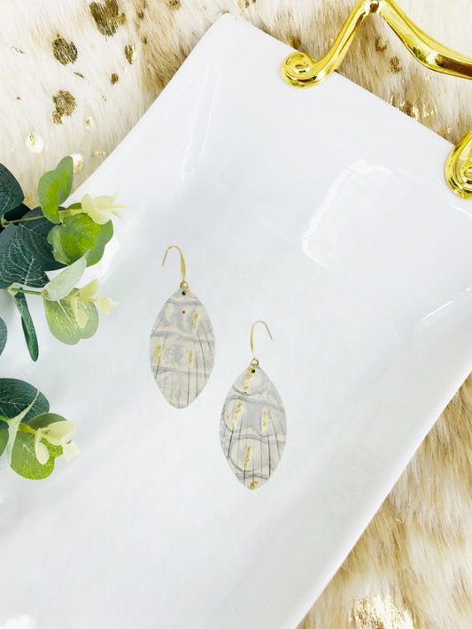 Metallic Gold and White Leather Earrings - E19-3354