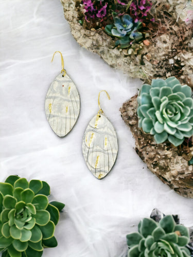 Metallic Gold and White Leather Earrings - E19-3354