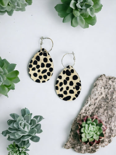 Hair On Spotted Leopard Leather Hoop Earrings - E19-3427