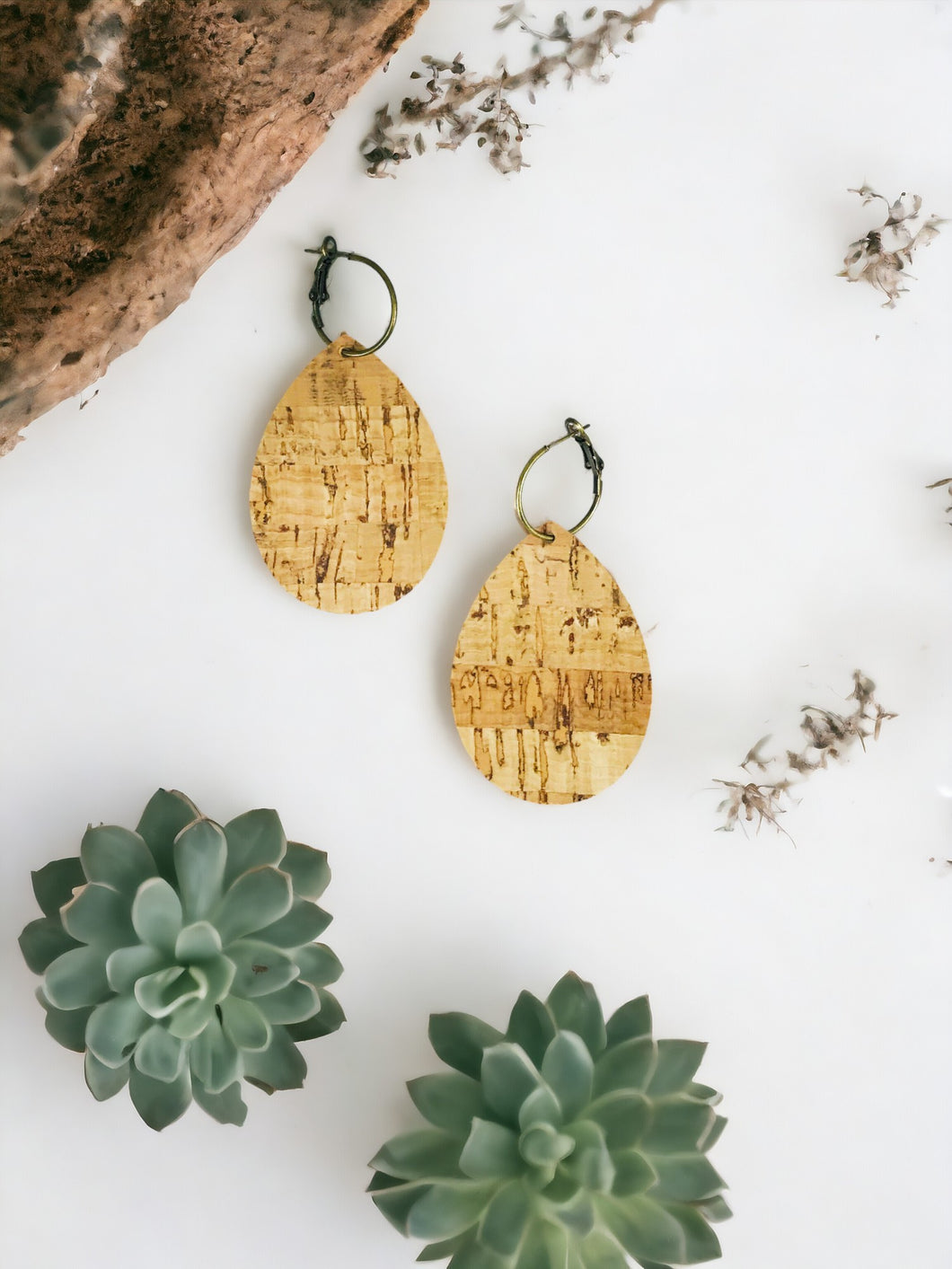 Natural Cork Hoop Earrings - E19-3450