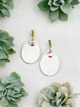 Load image into Gallery viewer, White Birch Cork Leather and Rhinestone Hoop Earrings - E19-3483