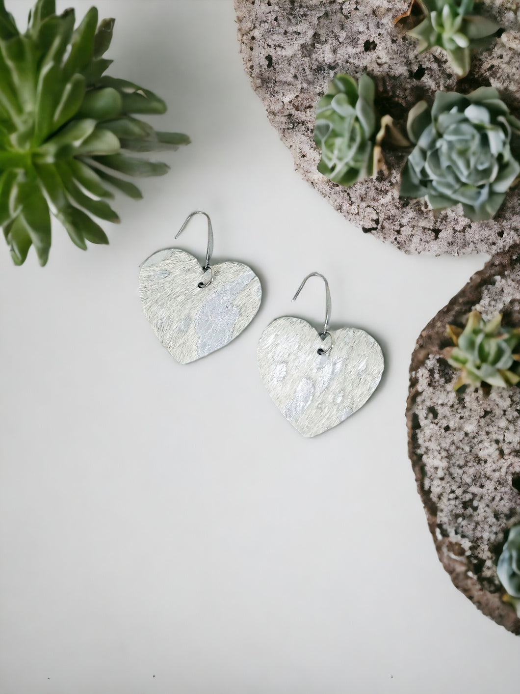 Silver Hair On Heart Leather Earrings - E19-3512