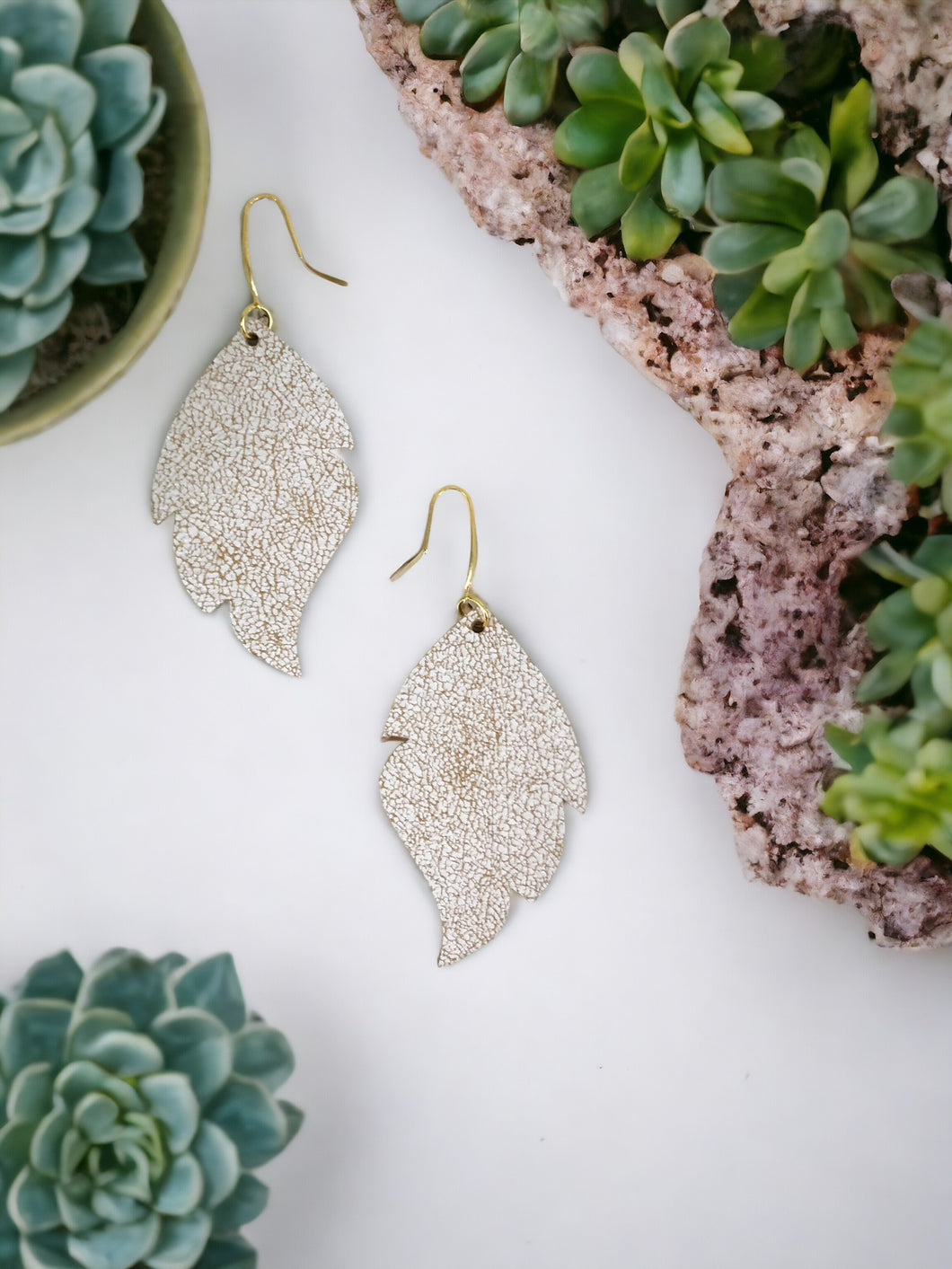 Distressed White Leather Earrings - E19-3523