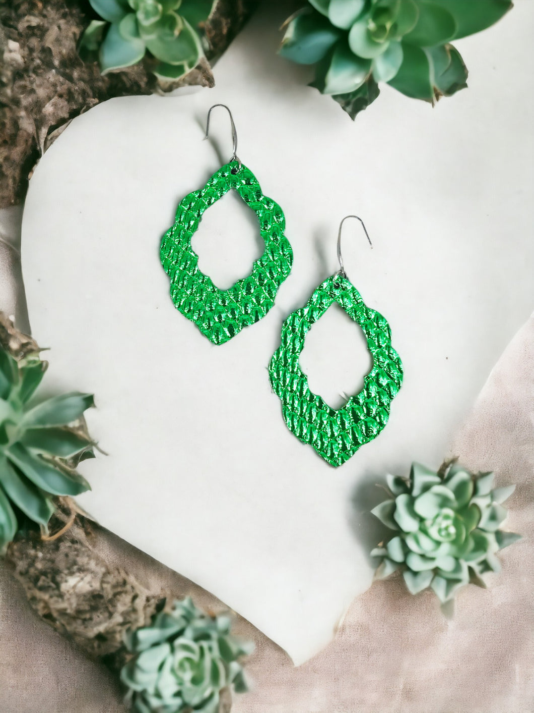 Emerald Green Amazon Cobra Leather Earrings - E19-3526