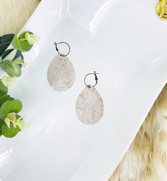 Distressed White Leather Hoop Earrings - E19-3531