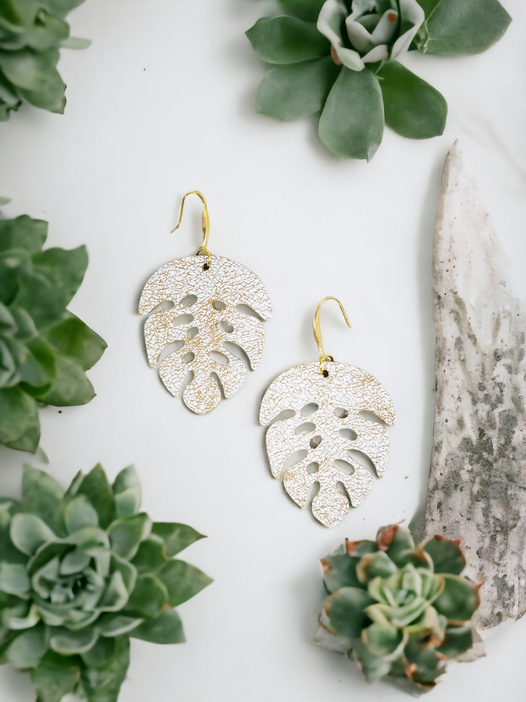 Distressed White Leather Earrings - E19-3540