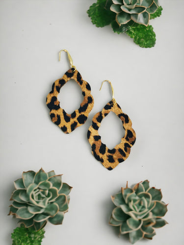 Mini Tan Cheetah Leather Earrings - E19-3549