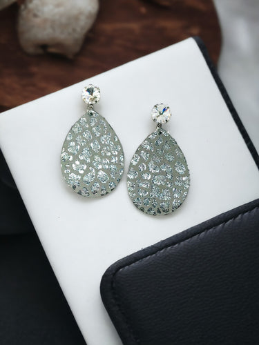 Crystal and Leopard Leather Stud Earrings - E19-3550