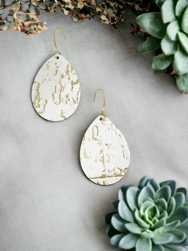 Metallic Gold and White Leather Earrings - E19-3551