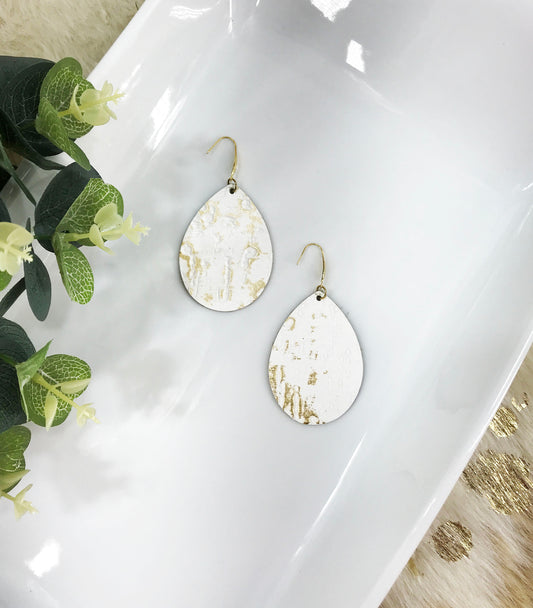 Metallic Gold and White Leather Earrings - E19-3551