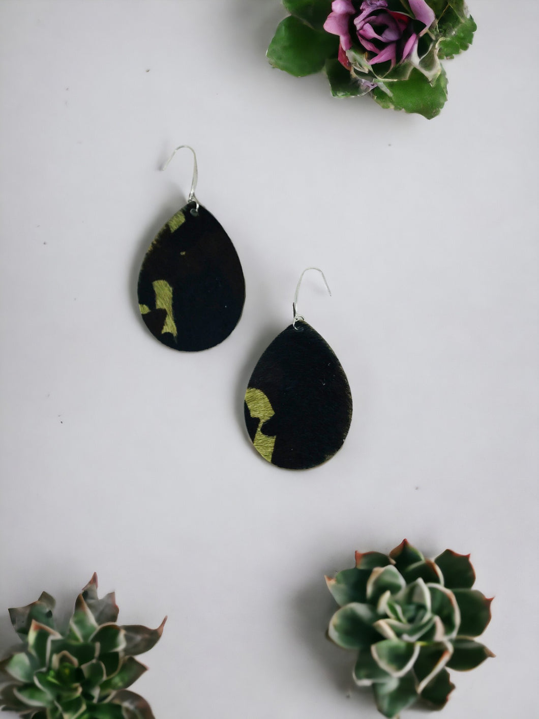 Hair On Camo Leather Earrings - E19-3614