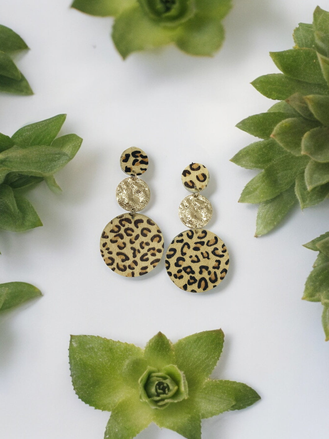 Pryor Faux Fur Natural Leopard Double Drop Earrings - E19-3650