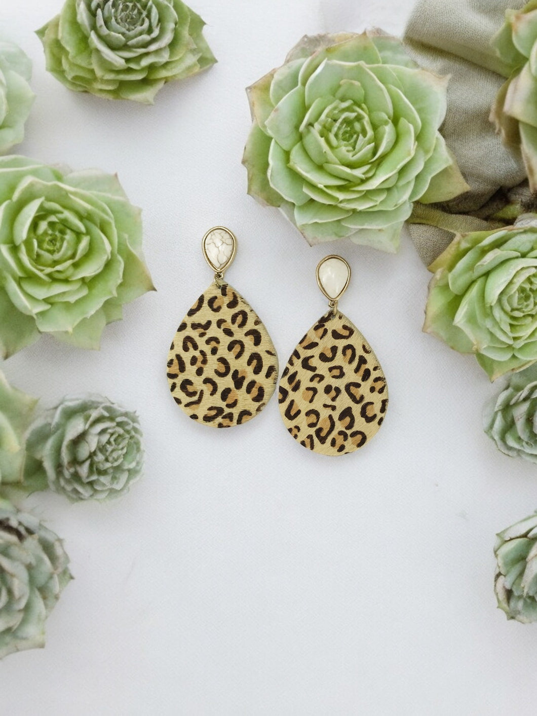 Corinne Natural Leopard Animal Print Teardrop Earring With Stone Post - E19-3653