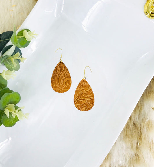 Light Brown Embossed Leather Earrings - E19-3659