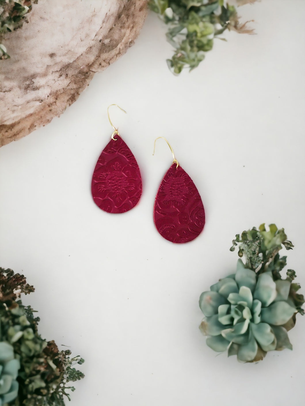 Red Embossed Leather Earrings - E19-3660