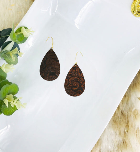 Brown Embossed Leather Earrings - E19-3661