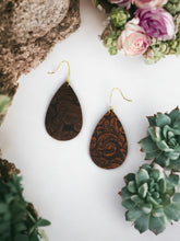 Load image into Gallery viewer, Brown Embossed Leather Earrings - E19-3661