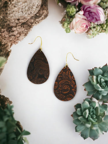 Brown Embossed Leather Earrings - E19-3661