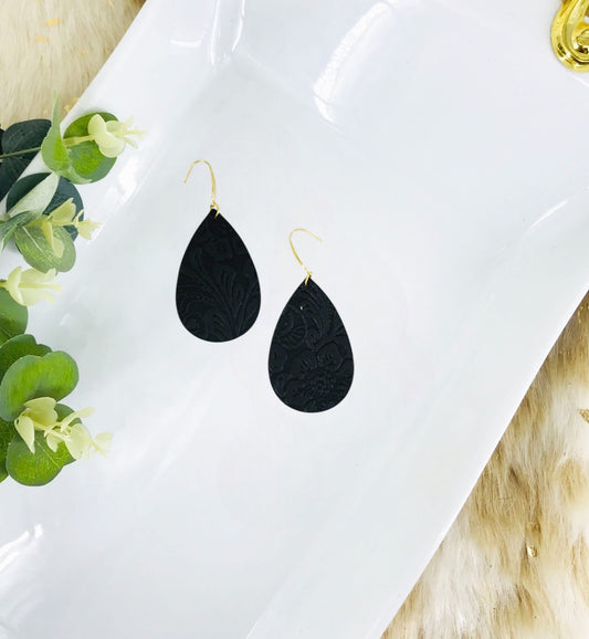 Dark Brown Embossed Leather Earrings - E19-3662