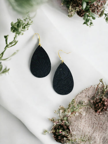 Dark Brown Embossed Leather Earrings - E19-3662