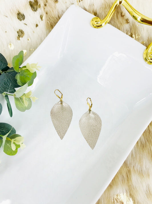 Platinum Pinched Leaf Leather Earrings - E19-3663