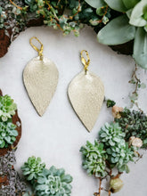 Load image into Gallery viewer, Platinum Pinched Leaf Leather Earrings - E19-3663