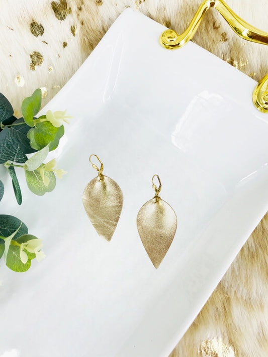 Metallic Gold Pinched Leaf Leather Earrings - E19-3664