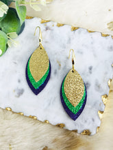 Load image into Gallery viewer, Mardi Gras Themed Genuine Leather Earrings - E19-3815