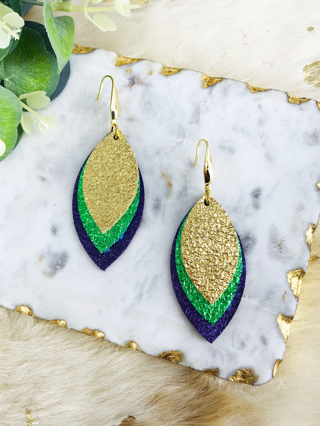 Mardi Gras Themed Genuine Leather Earrings - E19-3815