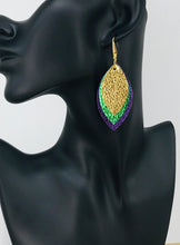 Load image into Gallery viewer, Mardi Gras Themed Genuine Leather Earrings - E19-3815