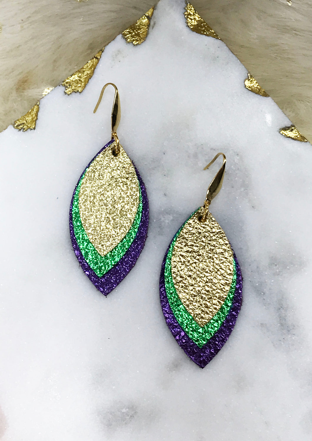 Mardi Gras Themed Genuine Leather Earrings - E19-3815