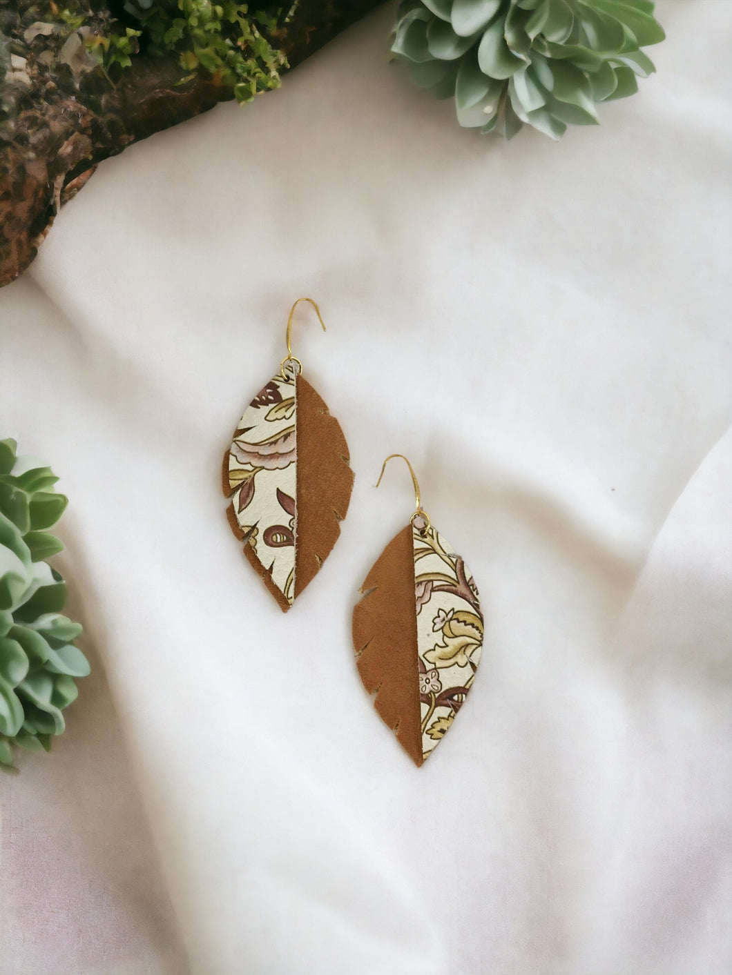 Genuine Brown Leather Layered Earrings - E19-381