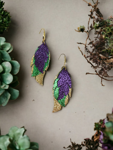 Mardi Gras Themed Genuine Leather Earrings - E19-3836