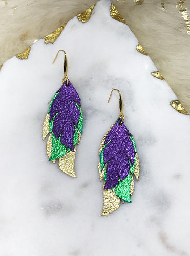 Mardi Gras Themed Genuine Leather Earrings - E19-3836