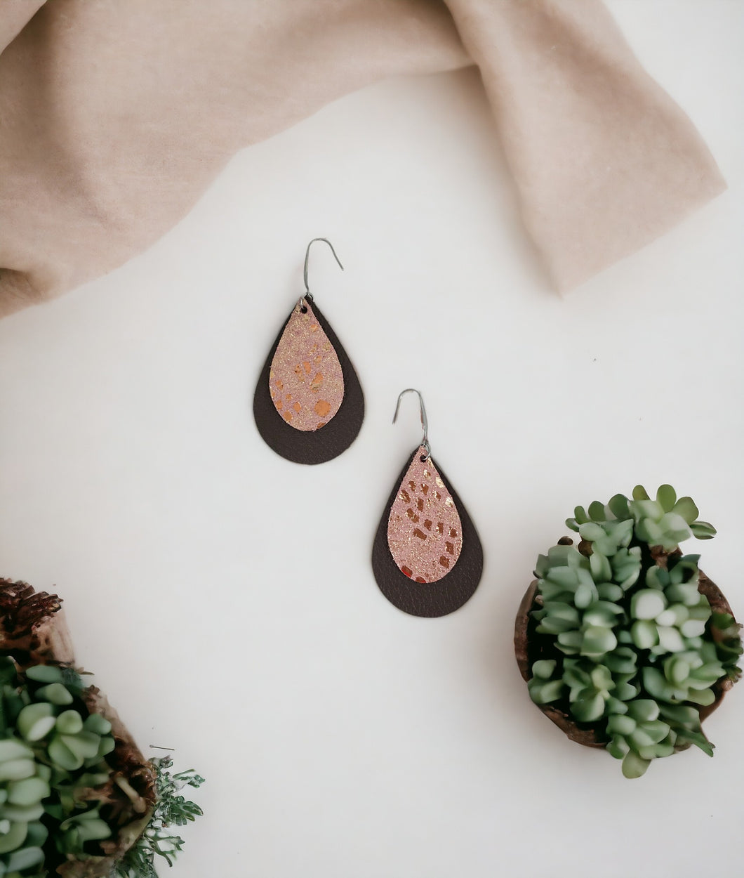 Layered Genuine Leather Earrings - E19-405