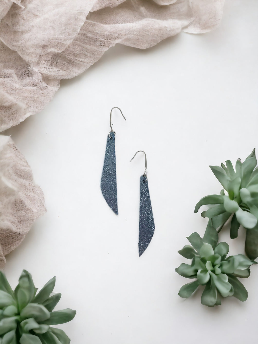 Blue Genuine Leather Drop Earrings - E19-411