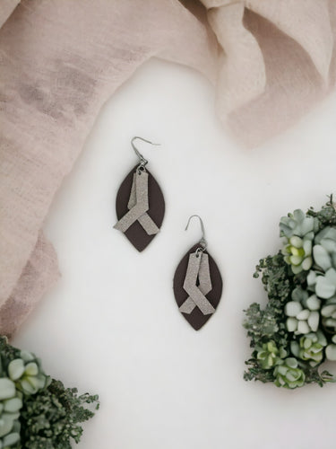 Chocolate Brown Divine Leather with Taupe Dazzle Collection Leather Earrings - E19-415