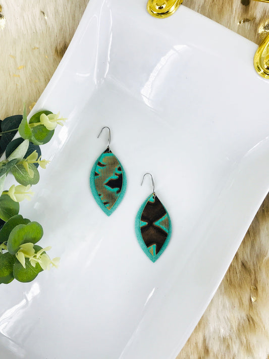 Mint and Teal Genuine Leather Earrings - E19-417