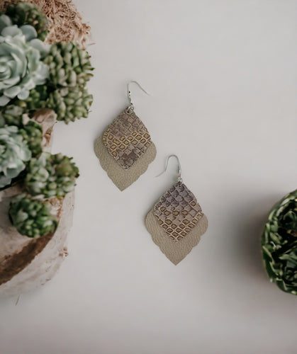 Snakeskin and Gray Leather Earrings - E19-421