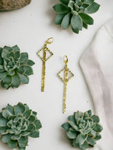 Load image into Gallery viewer, Square Pendant &amp; Gold Tassel Earrings - E19-4270