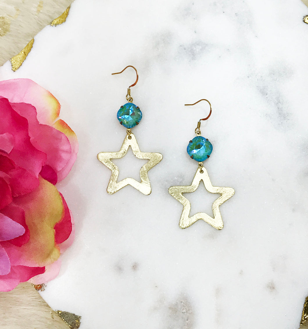 Crystal & Star Pendant Earrings - E19-4274