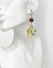 Load image into Gallery viewer, Crystal &amp; Fleur De Lis Pendant Earrings - E19-4305