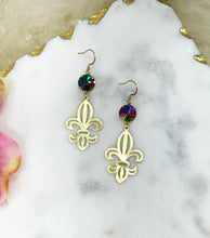 Load image into Gallery viewer, Crystal &amp; Fleur De Lis Pendant Earrings - E19-4305